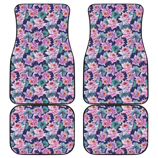 Vintage Lotus Flower Print Front and Back Car Floor Mats