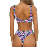 Vintage Lotus Flower Print Front Bow Tie Bikini