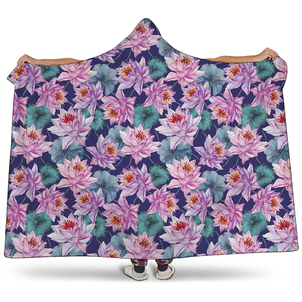 Vintage Lotus Flower Print Hooded Blanket