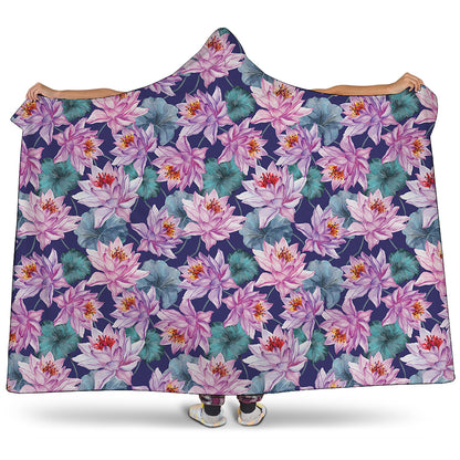 Vintage Lotus Flower Print Hooded Blanket