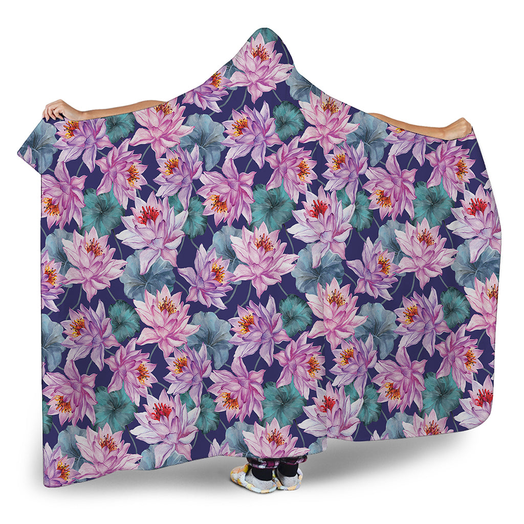 Vintage Lotus Flower Print Hooded Blanket