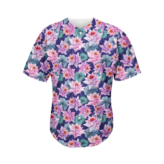 Vintage Lotus Flower Print Men's Baseball Jersey