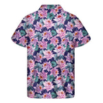 Vintage Lotus Flower Print Men's Short Sleeve Shirt