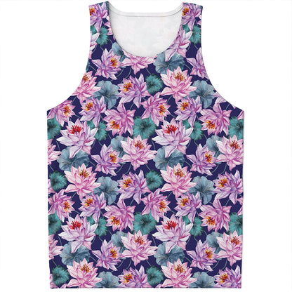 Vintage Lotus Flower Print Men's Tank Top