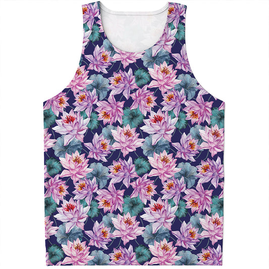Vintage Lotus Flower Print Men's Tank Top