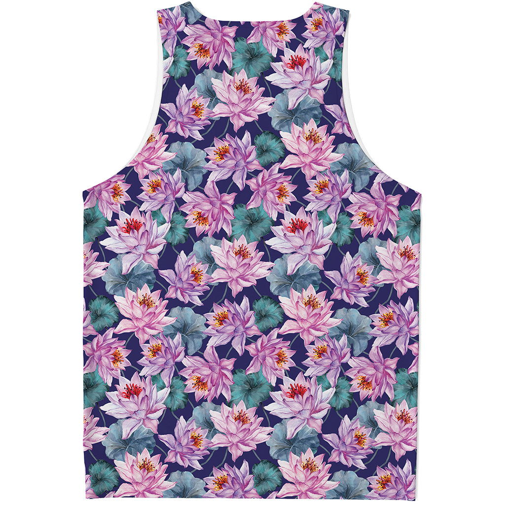 Vintage Lotus Flower Print Men's Tank Top