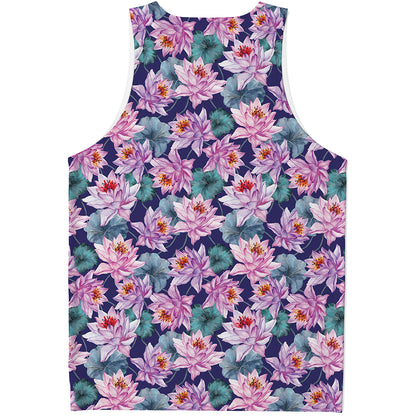 Vintage Lotus Flower Print Men's Tank Top