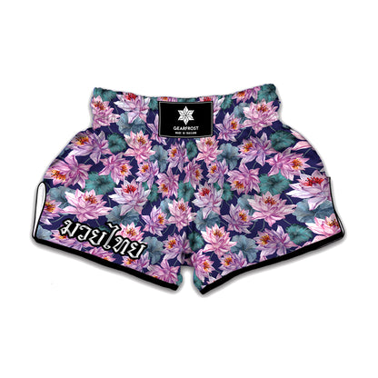 Vintage Lotus Flower Print Muay Thai Boxing Shorts