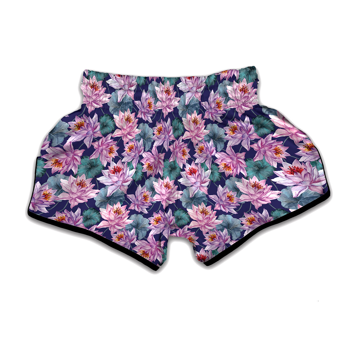 Vintage Lotus Flower Print Muay Thai Boxing Shorts