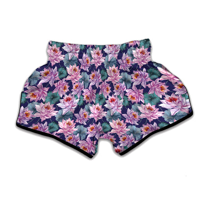 Vintage Lotus Flower Print Muay Thai Boxing Shorts