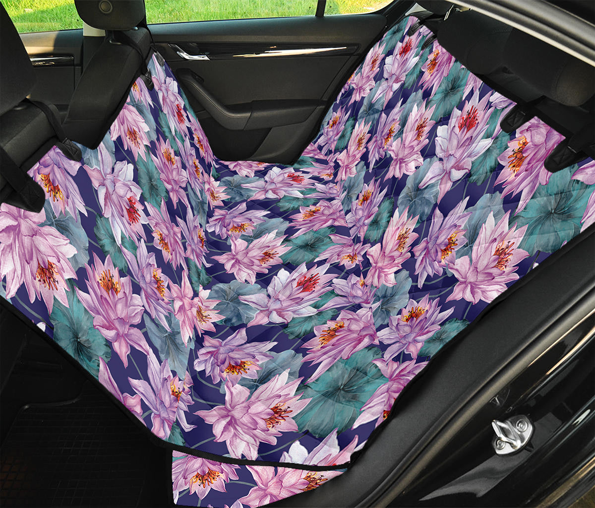 Vintage Lotus Flower Print Pet Car Back Seat Cover