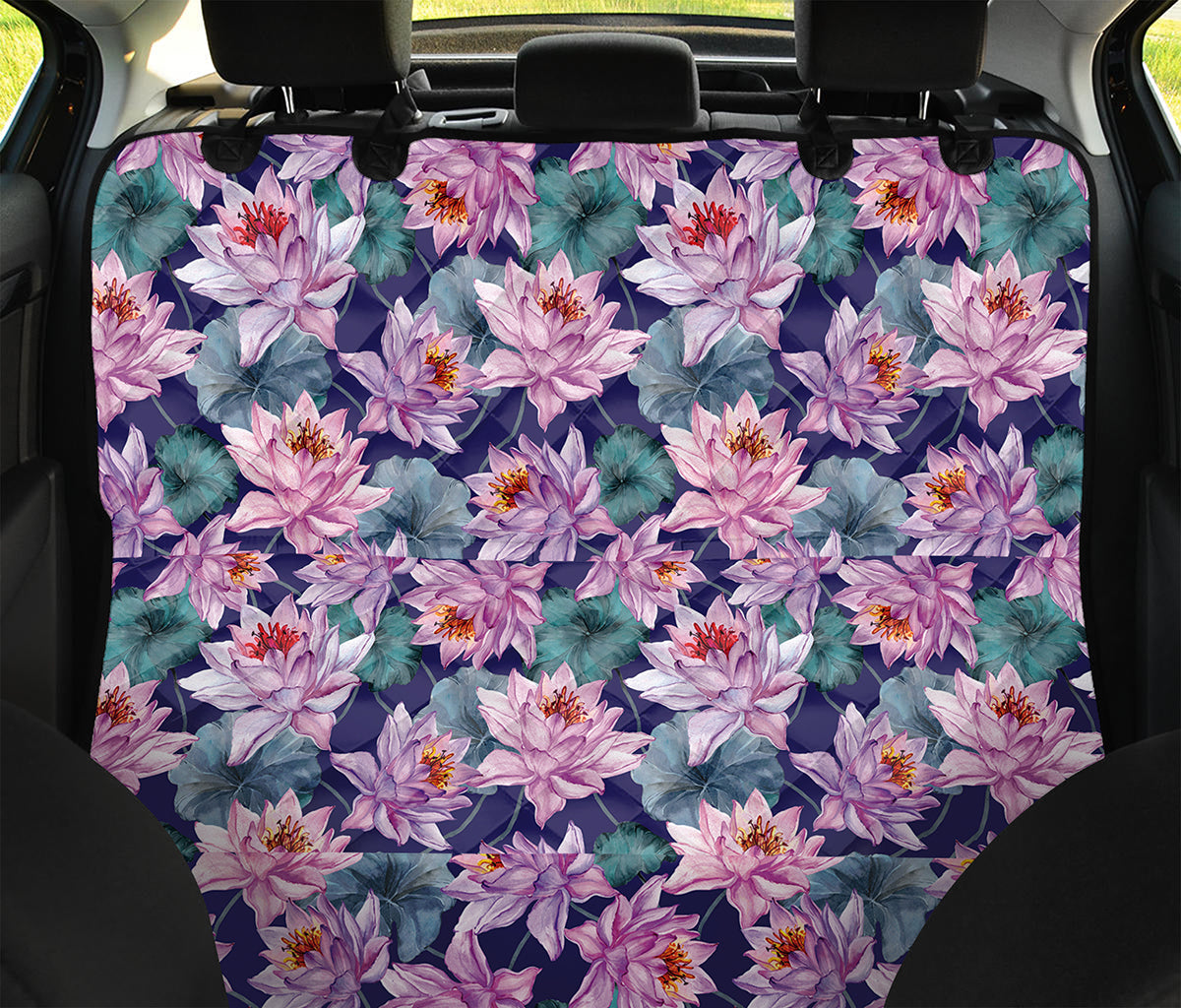 Vintage Lotus Flower Print Pet Car Back Seat Cover