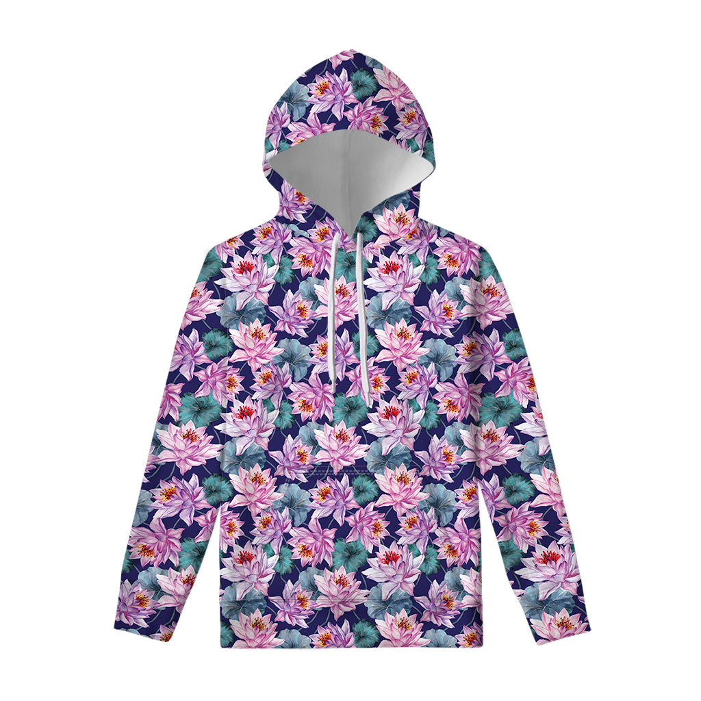 Vintage Lotus Flower Print Pullover Hoodie