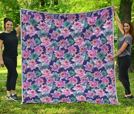 Vintage Lotus Flower Print Quilt