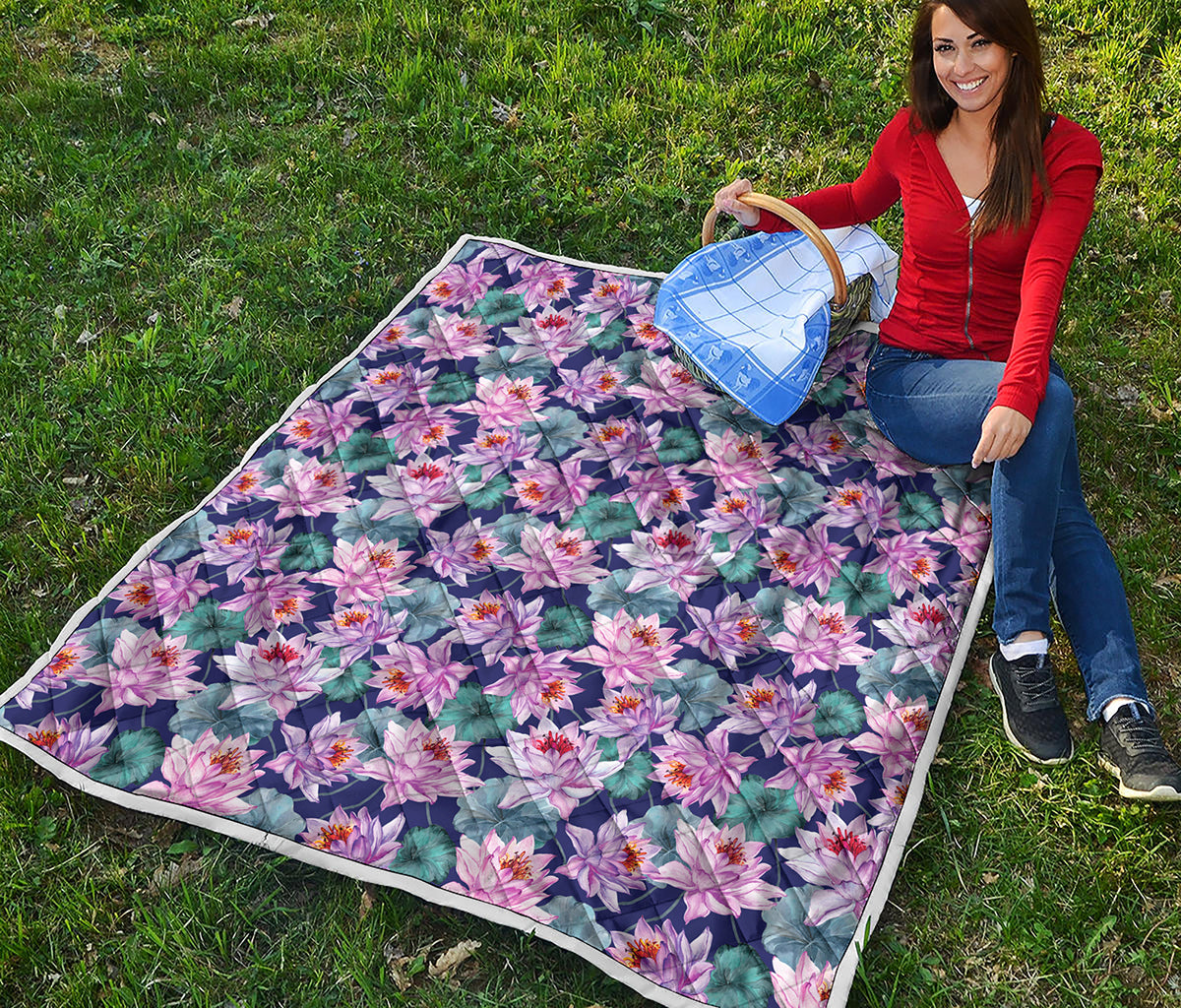 Vintage Lotus Flower Print Quilt