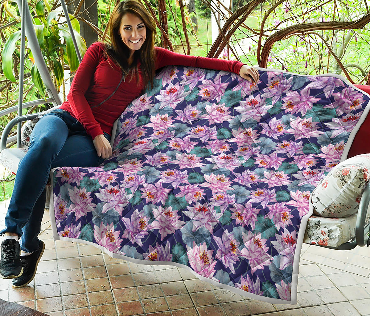 Vintage Lotus Flower Print Quilt