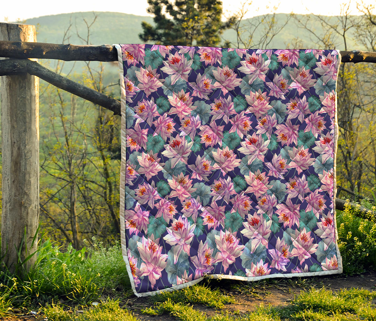 Vintage Lotus Flower Print Quilt