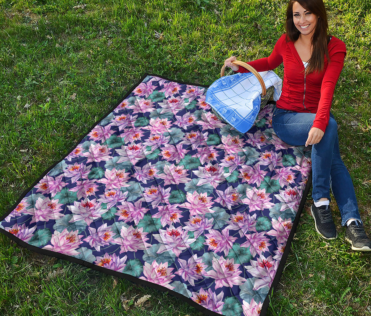 Vintage Lotus Flower Print Quilt