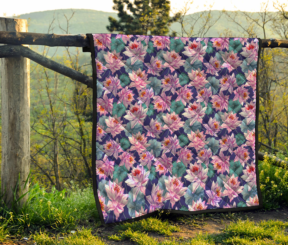 Vintage Lotus Flower Print Quilt