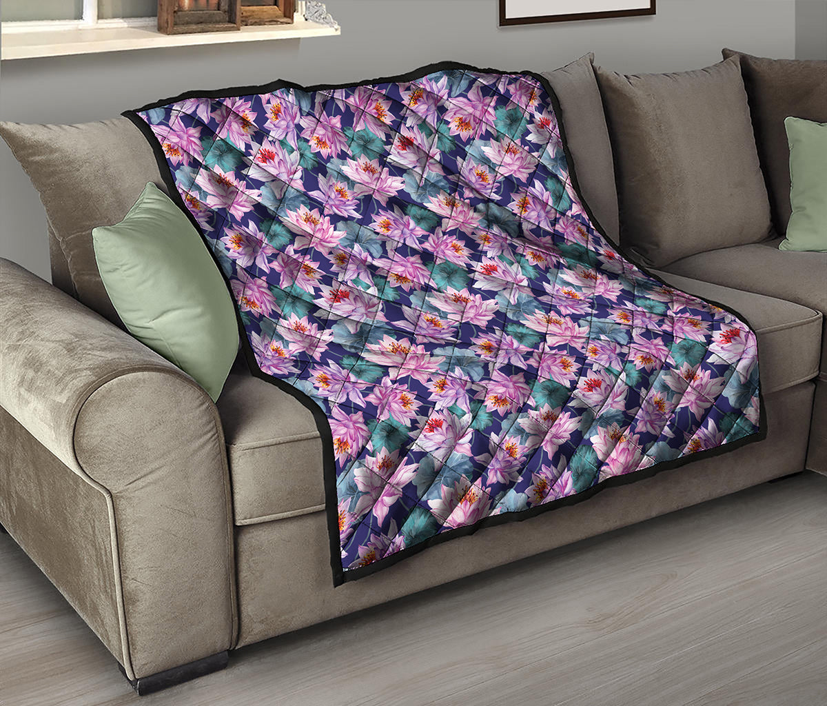 Vintage Lotus Flower Print Quilt