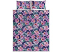 Vintage Lotus Flower Print Quilt Bed Set