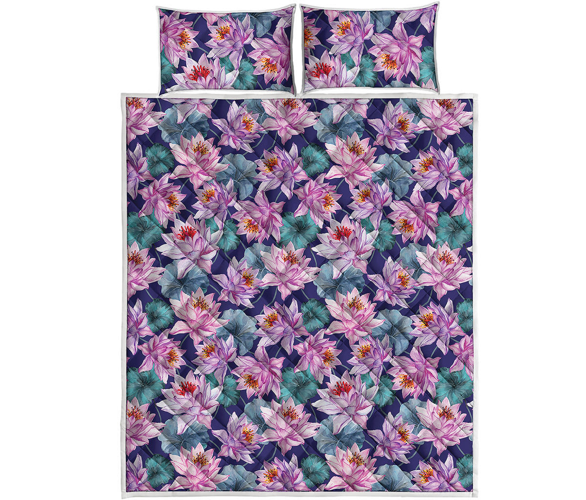 Vintage Lotus Flower Print Quilt Bed Set