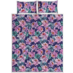 Vintage Lotus Flower Print Quilt Bed Set