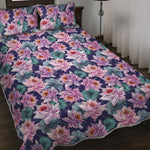 Vintage Lotus Flower Print Quilt Bed Set
