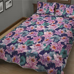 Vintage Lotus Flower Print Quilt Bed Set