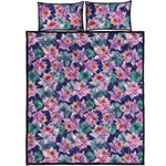 Vintage Lotus Flower Print Quilt Bed Set