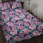 Vintage Lotus Flower Print Quilt Bed Set