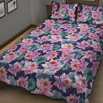 Vintage Lotus Flower Print Quilt Bed Set