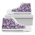 Vintage Lotus Flower Print White High Top Sneakers