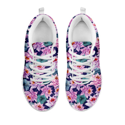 Vintage Lotus Flower Print White Sneakers