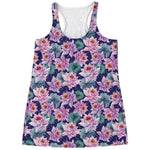 Vintage Lotus Flower Print Women's Racerback Tank Top