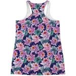 Vintage Lotus Flower Print Women's Racerback Tank Top