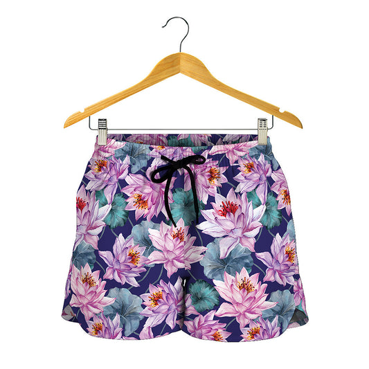 Vintage Lotus Flower Print Women's Shorts