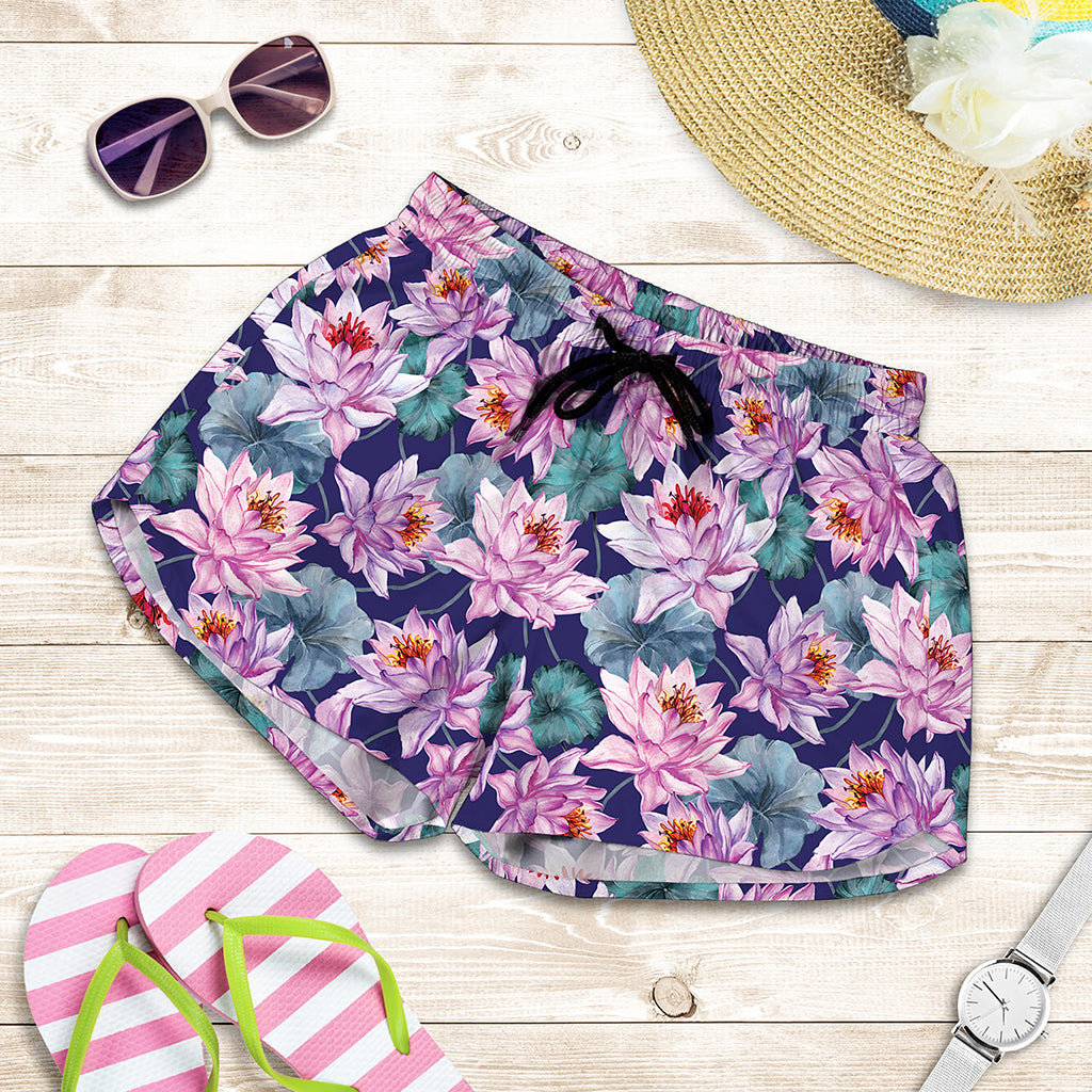 Vintage Lotus Flower Print Women's Shorts