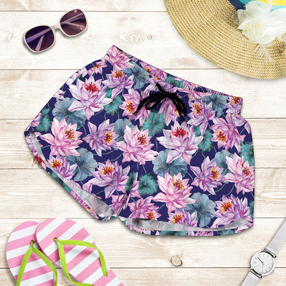 Vintage Lotus Flower Print Women's Shorts