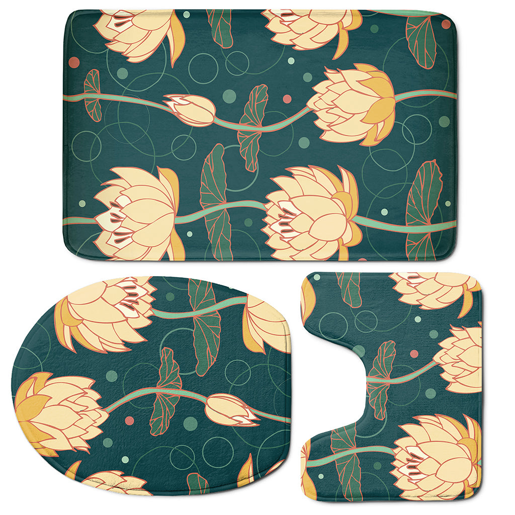 Vintage Lotus Pattern Print 3 Piece Bath Mat Set