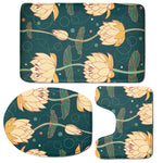 Vintage Lotus Pattern Print 3 Piece Bath Mat Set