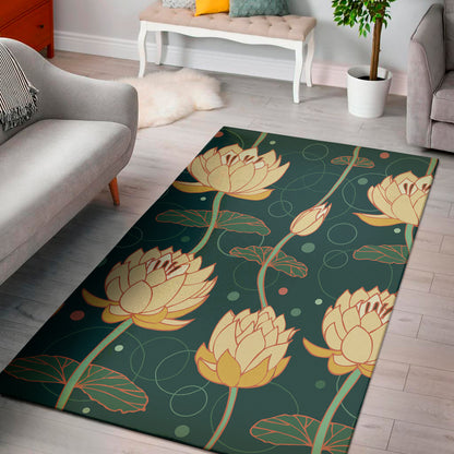 Vintage Lotus Pattern Print Area Rug
