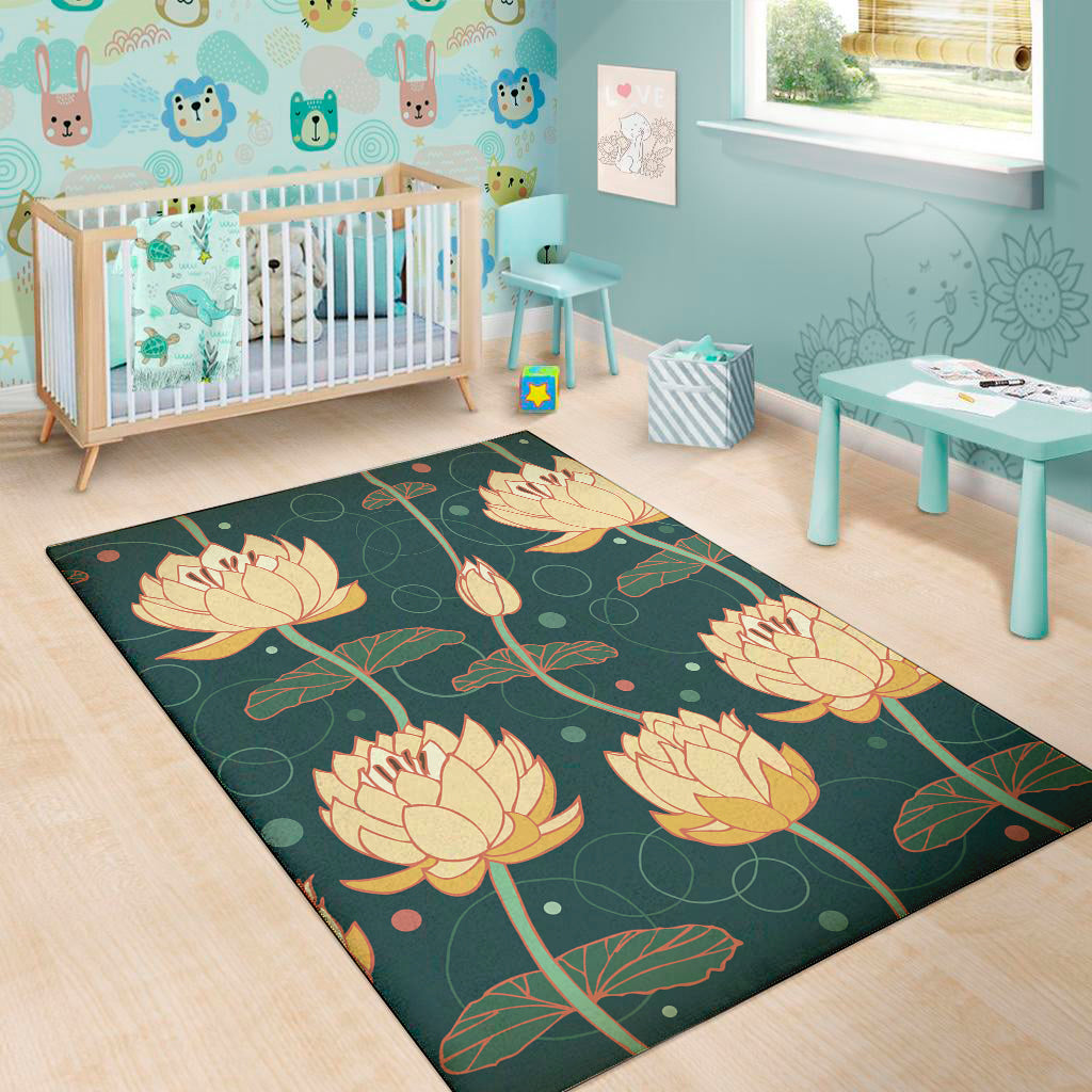 Vintage Lotus Pattern Print Area Rug