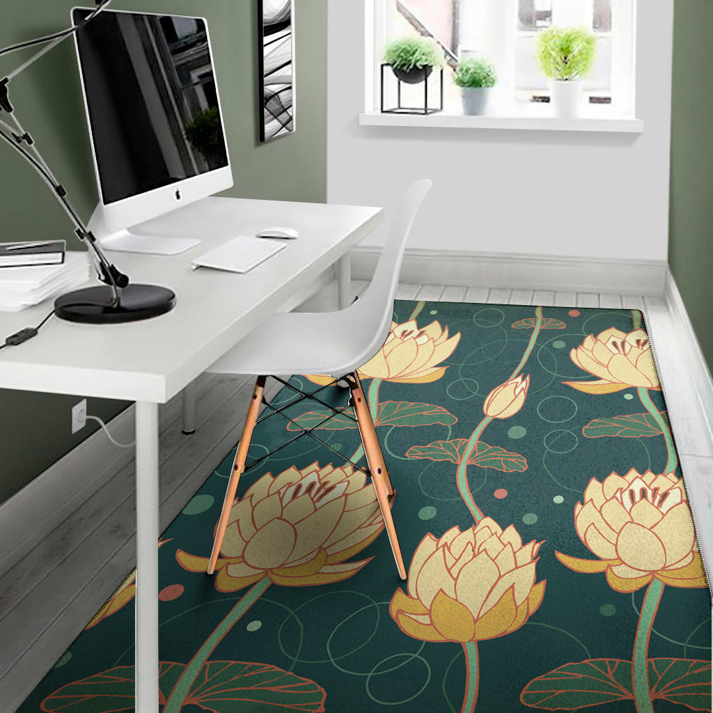 Vintage Lotus Pattern Print Area Rug