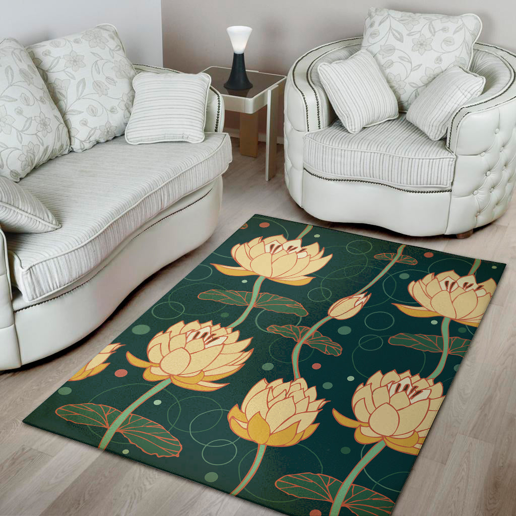 Vintage Lotus Pattern Print Area Rug