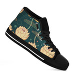 Vintage Lotus Pattern Print Black High Top Shoes
