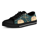 Vintage Lotus Pattern Print Black Low Top Shoes