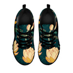 Vintage Lotus Pattern Print Black Sneakers