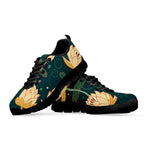 Vintage Lotus Pattern Print Black Sneakers