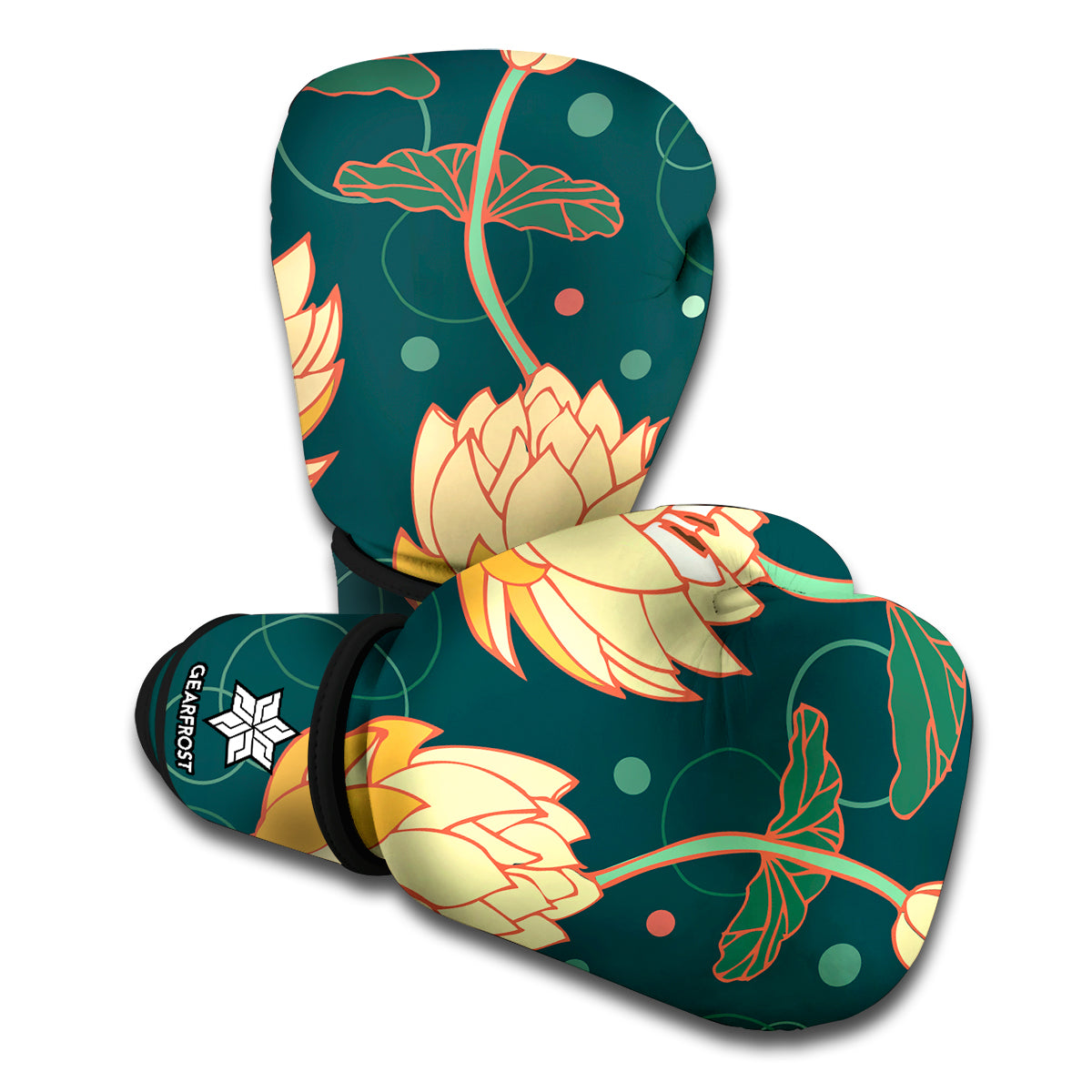 Vintage Lotus Pattern Print Boxing Gloves
